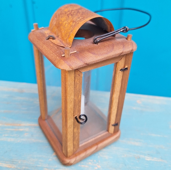 Lantern Wooden Primitive Handmade Hanging Candle Holder with Metal Small Little - Picture 7 of 17
